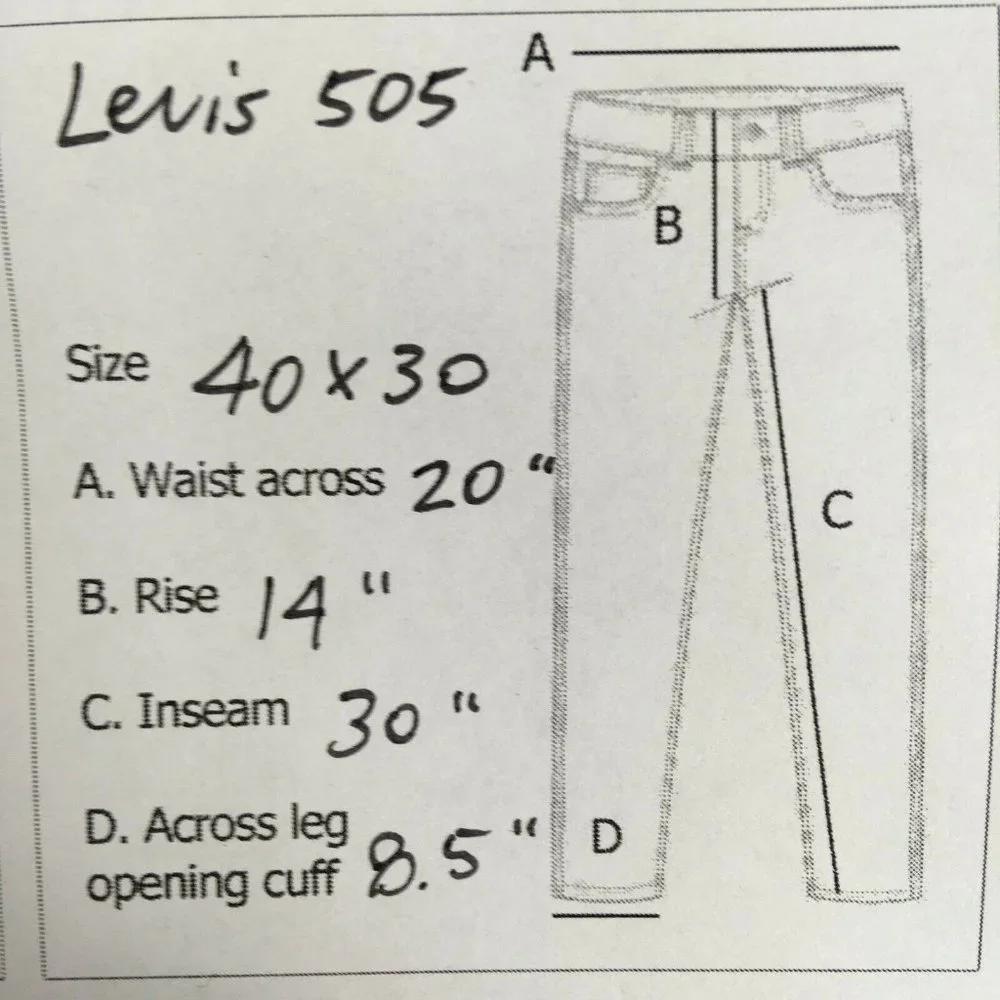 Levis 505 Mens Regular Fit Blue Jeans 40x30 Cotton Stretch‎ Blend Denim
